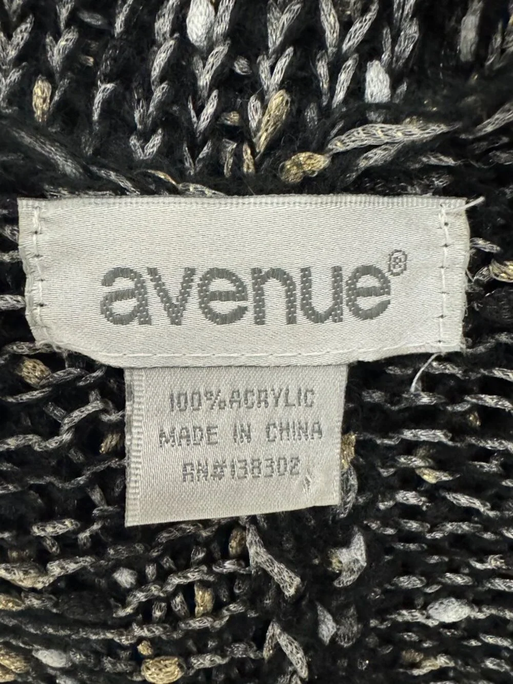 Avenue Black Gold Silver Metallic Ruana Wrap One Size Knit Shawl Sweater Plus Sz